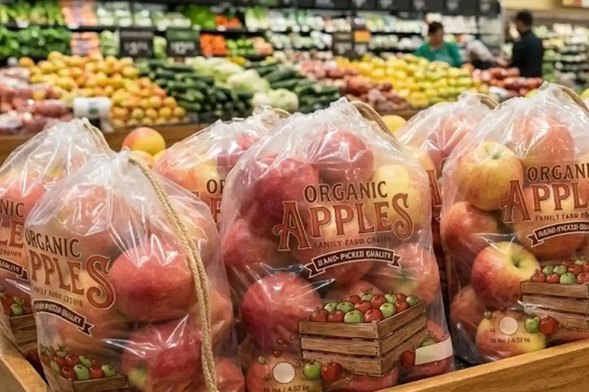 Drawstring Bag with Red Apple